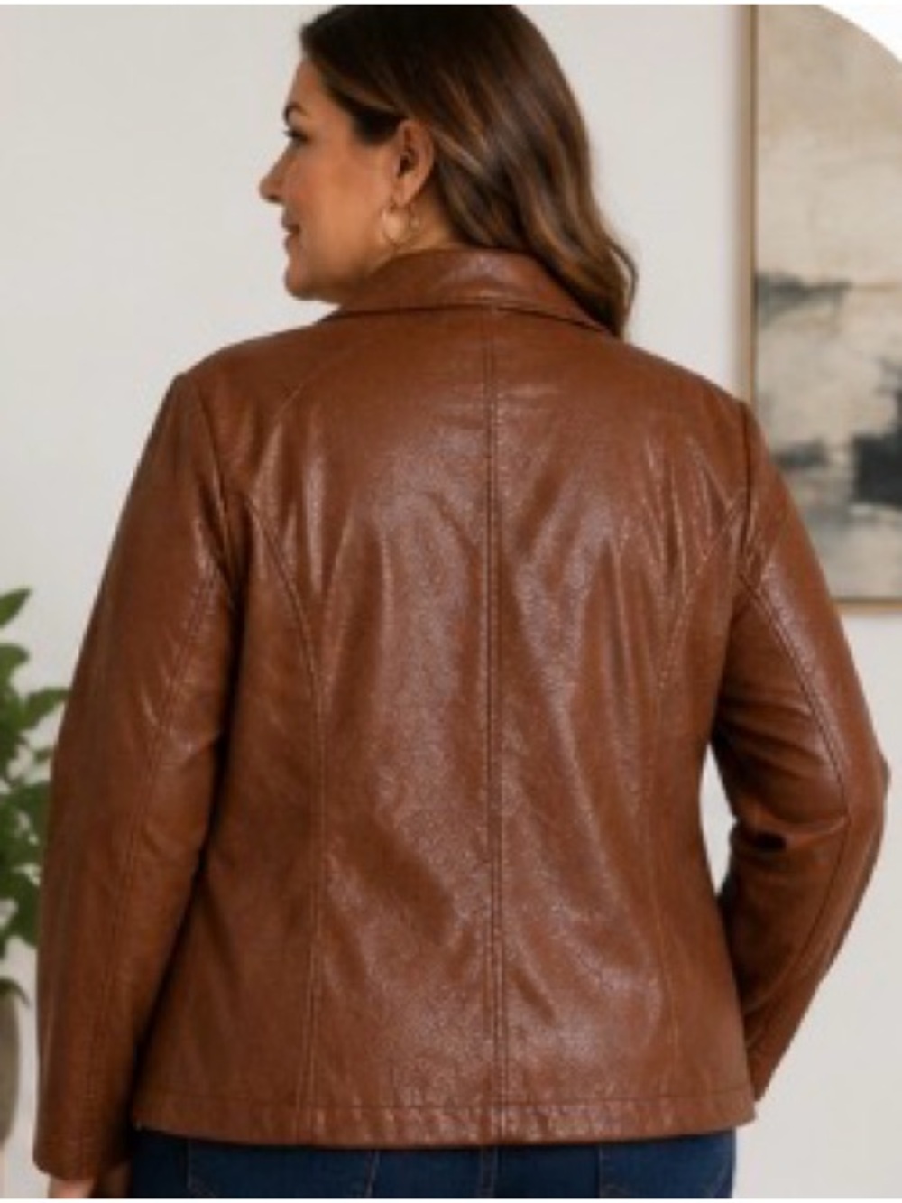 Kim Rogers Brown Faux Leather Jacket Zip Front Jacket Women’s Size 16, P2P 24” - Picture 3 of 7